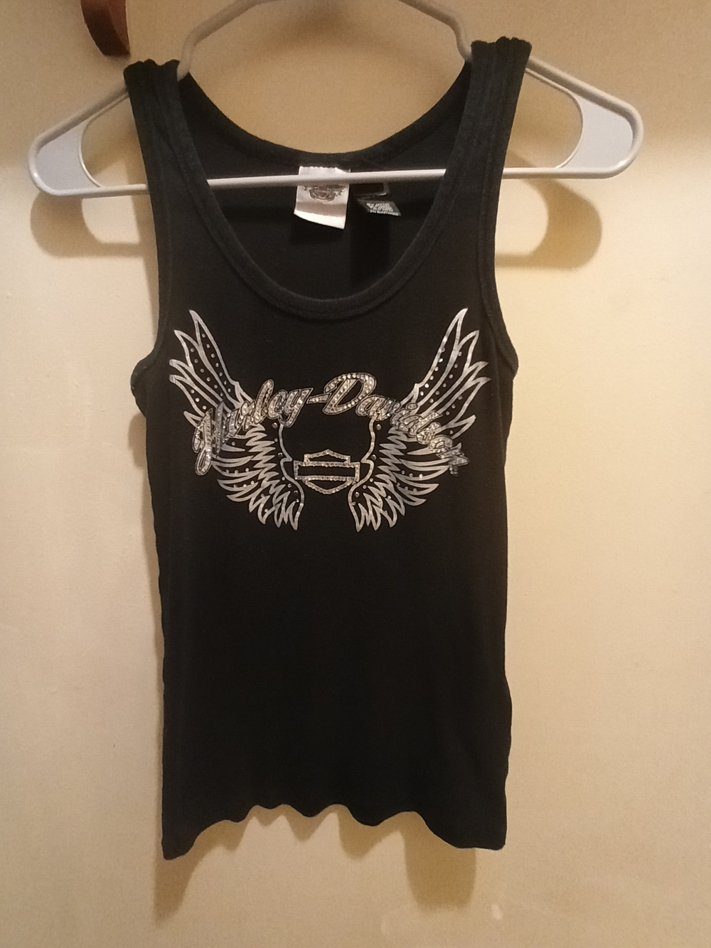 Harley-Davidson Black Rhinestone Wing Tank Top